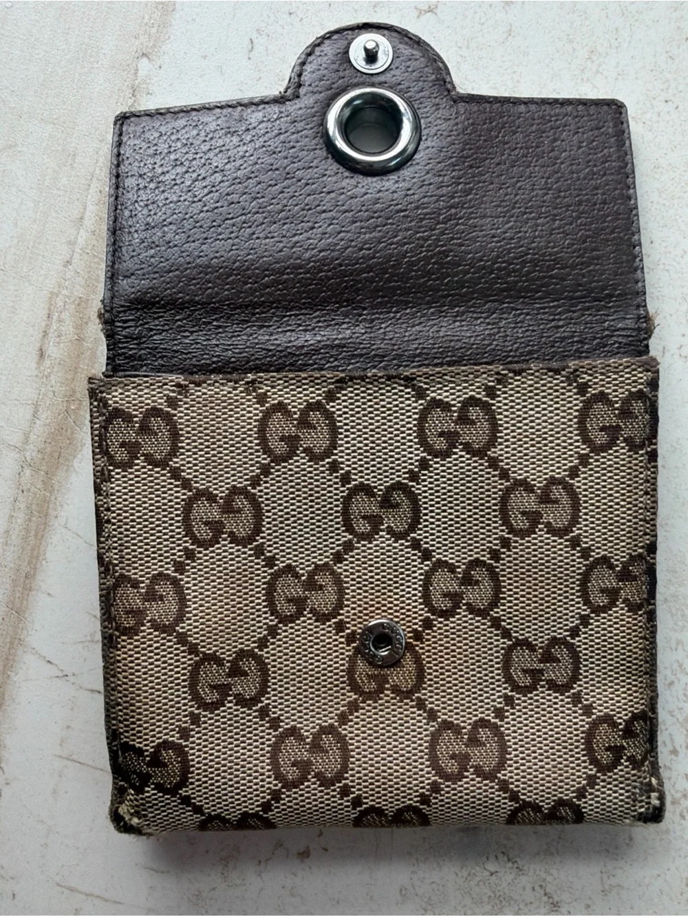 Gucci Brown & Beige Monogram Canvas Snap Card Holder